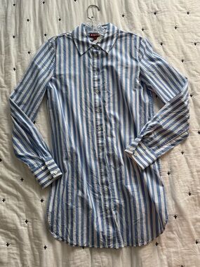 STAUD Blue and White Vertical Stripe Cotton Dress